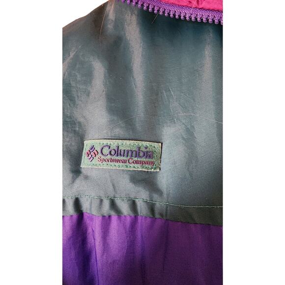 Columbia Vtg 90's Reversible Insulatd Jacket Teal & Purple attachable hood W LG - Picture 12 of 16